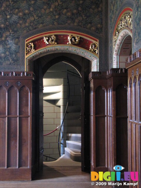 SX03381 Spiral staircase leading out of room in Cardiff castle
